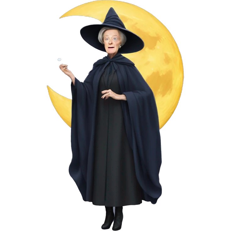 Maggie smith standing on the moon in a witches outfit  emoji