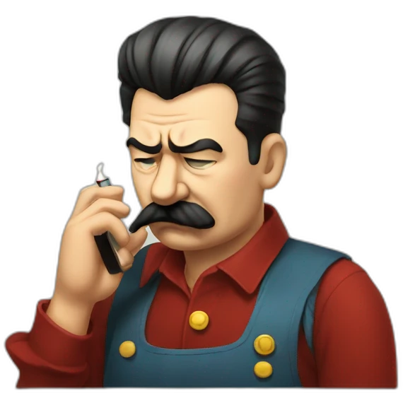 Depressed looking stalin looking at social media on phone and smoking a cigarette emoji