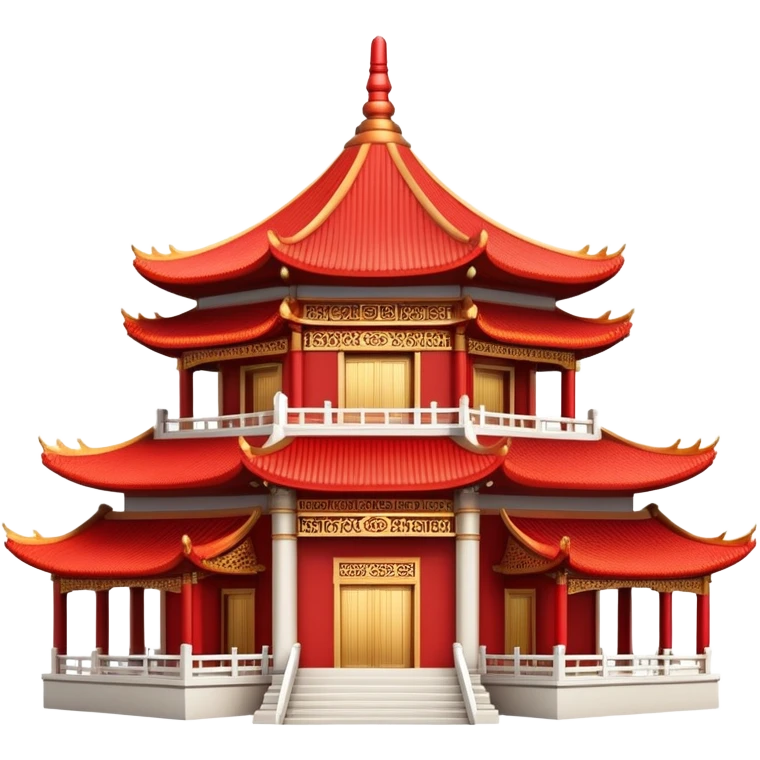 Traditional Chinese architecture with pagoda roofs, red columns, ornate details emoji