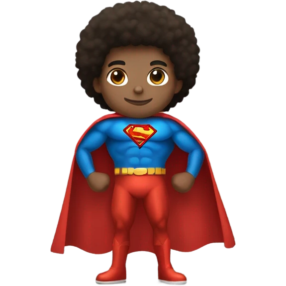 Afro light-skinned muscular male teenager in red gold and blue Superman superhero costume. emoji
