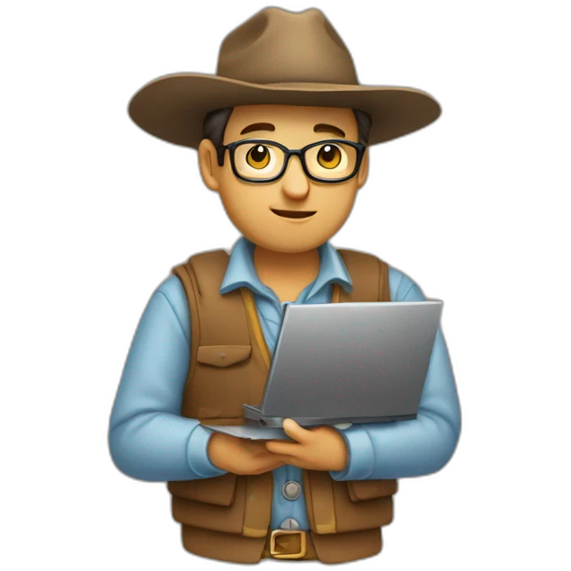 gaucho programmer not wearing hat and writing code on a computer emoji