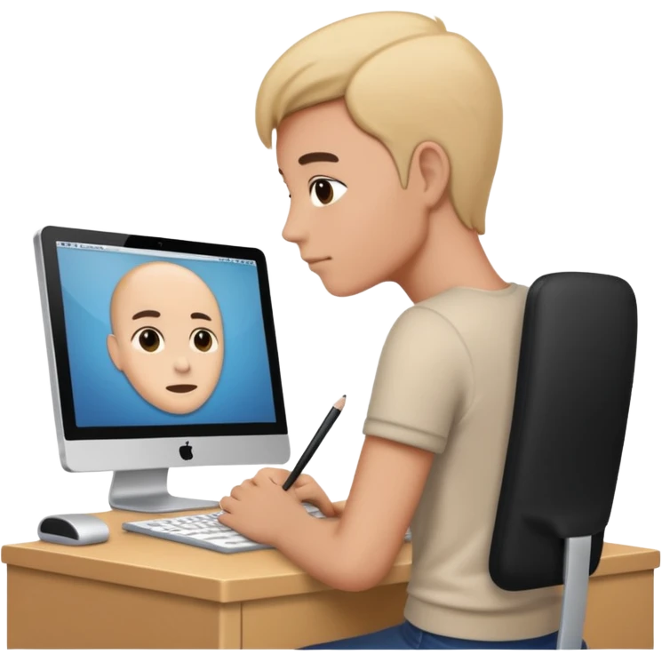 در پشت کامپیوتر در حال نوشتن emoji