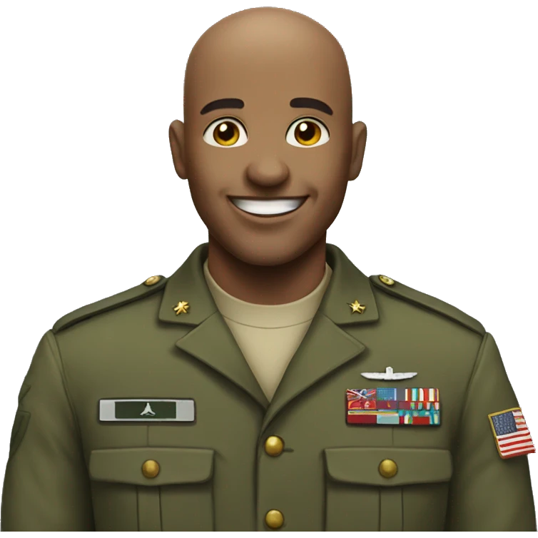bald man in a military suit smiling emoji