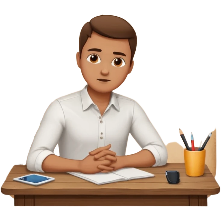 man sitting at table, expressive dramatic pose, working intensely emoji
