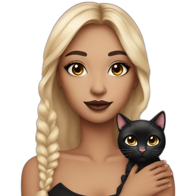 pretty girl makeup with black cat emoji