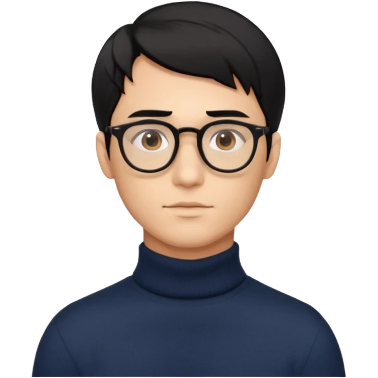 Создай эмодзи, мужчина, 26 лет, стрижка side-part, чёрные волосы, карие глаза, свитер-гольф, смуглый цвет кожи, очки, чёлка у стрижки набок-вверх-наискосок emoji