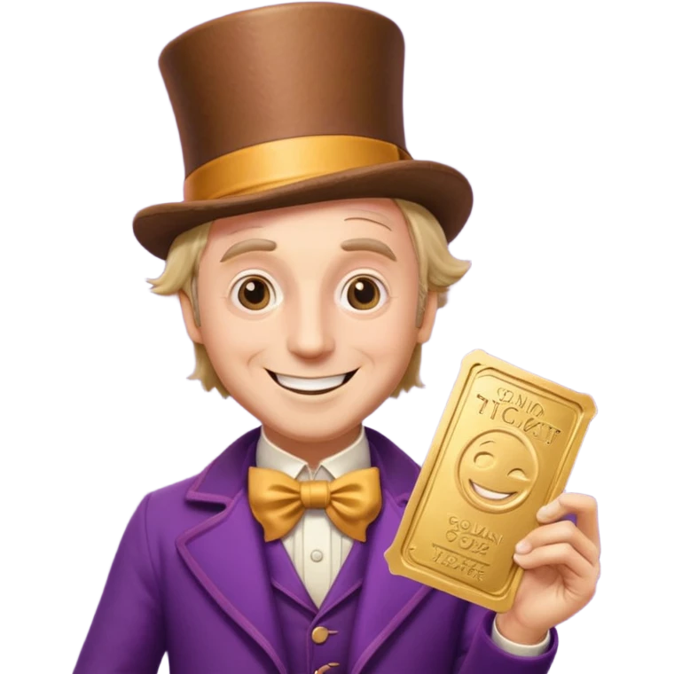 Wonka con un golden ticket emoji