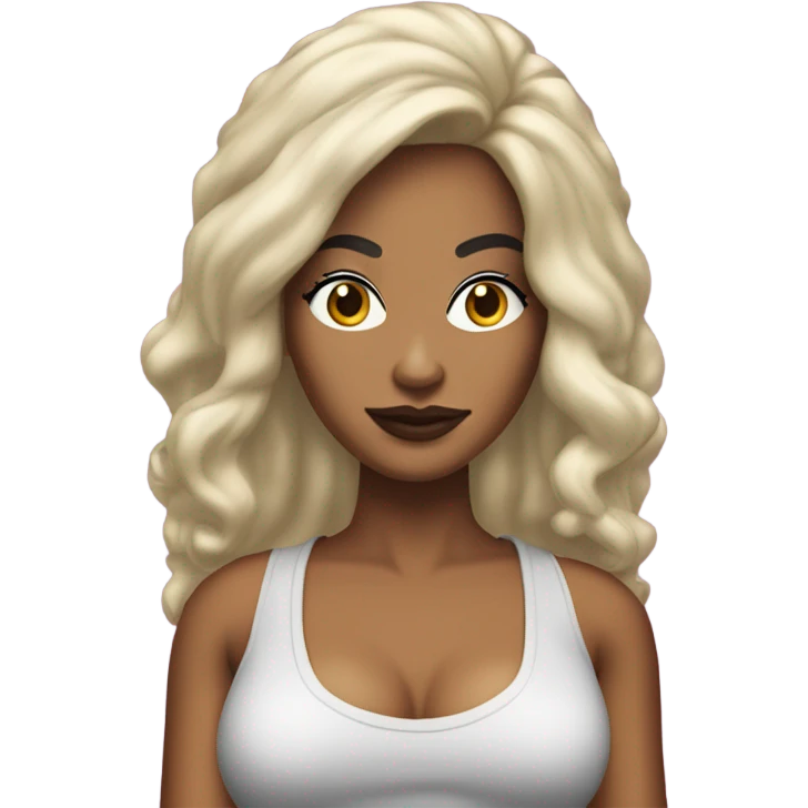 Tanned woman with long black hair dressed in 1990s hip hop hair, makeup, and attire  emoji