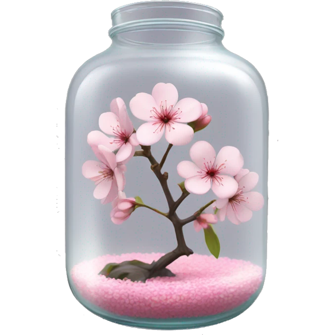 Realistic sakura flower in a transparent jar vase emoji