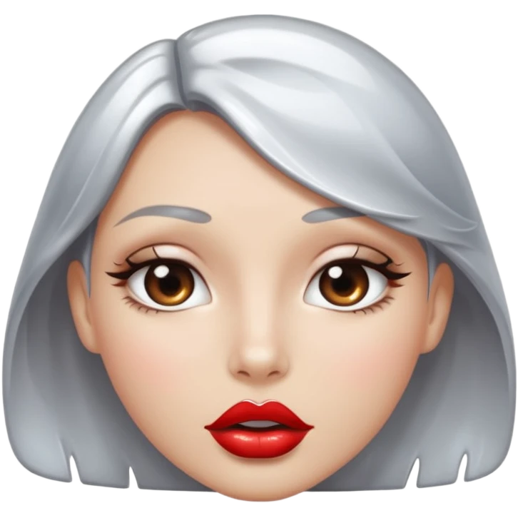 slightly parted lips, silver chrome material, glossy wet shine, seductive aesthetic emoji