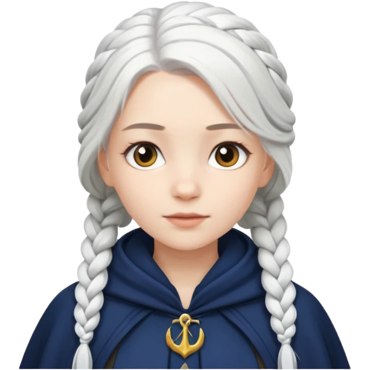 braid white hair girl, navy cloak emoji