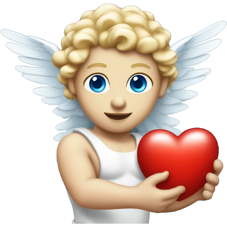 Photo of flying pale cupid with blue eyes and red heart arrow  emoji