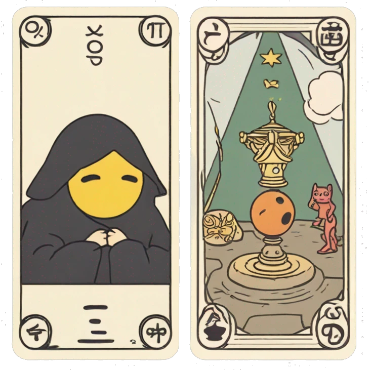 tarot card with ghibli studio emoji