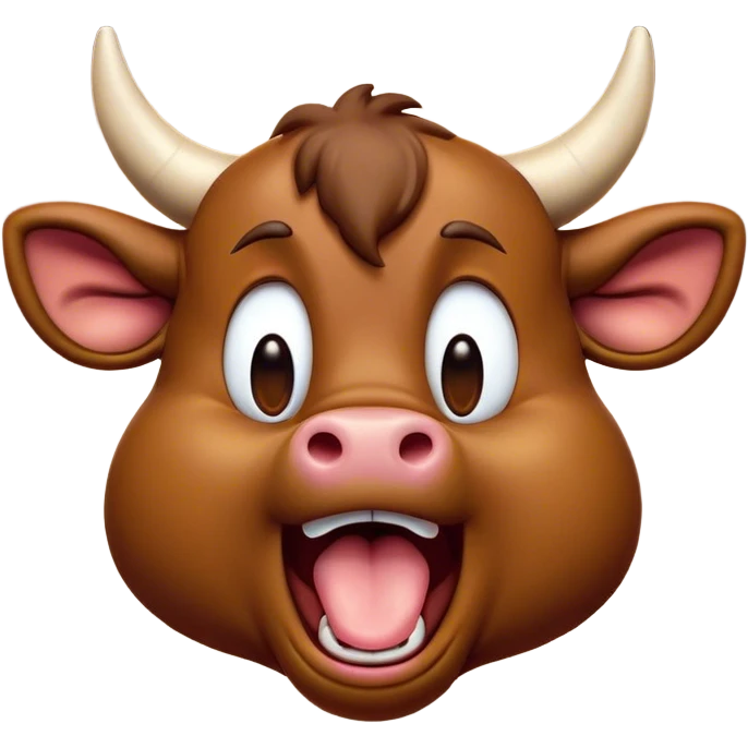Cinematic Cute Yawning Brown Bull Portrait Emoji, Head tilted slightly with a dramatic, wide-open yawn, showcasing a smooth, rich brown hide with a subtle texture, floppy ears slightly drooping, round dark eyes barely open in drowsy contentment, Simplified yet irresistibly adorable features, highly detailed, glowing with a soft, cozy glow, high shine, relaxed yet expressive, stylized with a touch of rugged whimsy, bright and endearing, soft glowing outline, capturing the essence of a sleepy yet affectionate guardian, so drowsy it feels like it could charge right out of the screen and curl up for a nap! emoji