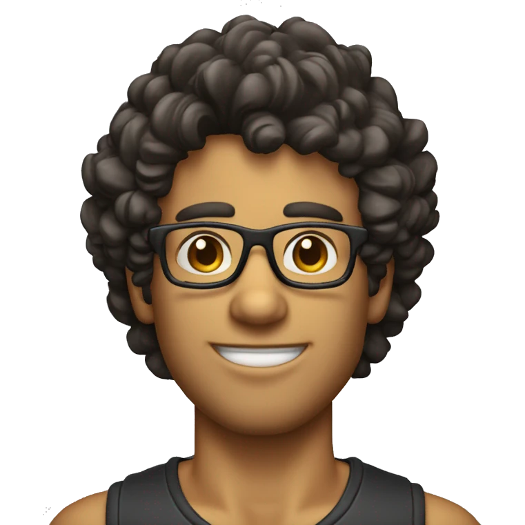 Chico moreno con lentes y pelo rizado corto emoji