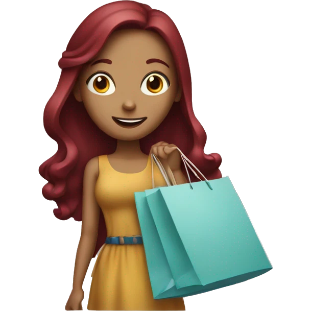 Long Burgundy haired girl, shopaholic, carrying a lot of shopping bags emoji