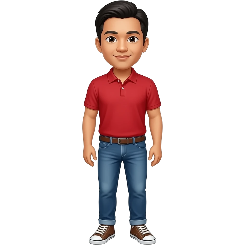 Filipino man red polo shirt and denim jeans with brown sneakers shoes emoji