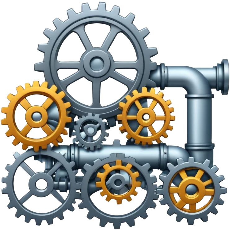 continuous integration pipeline with code and gears emoji