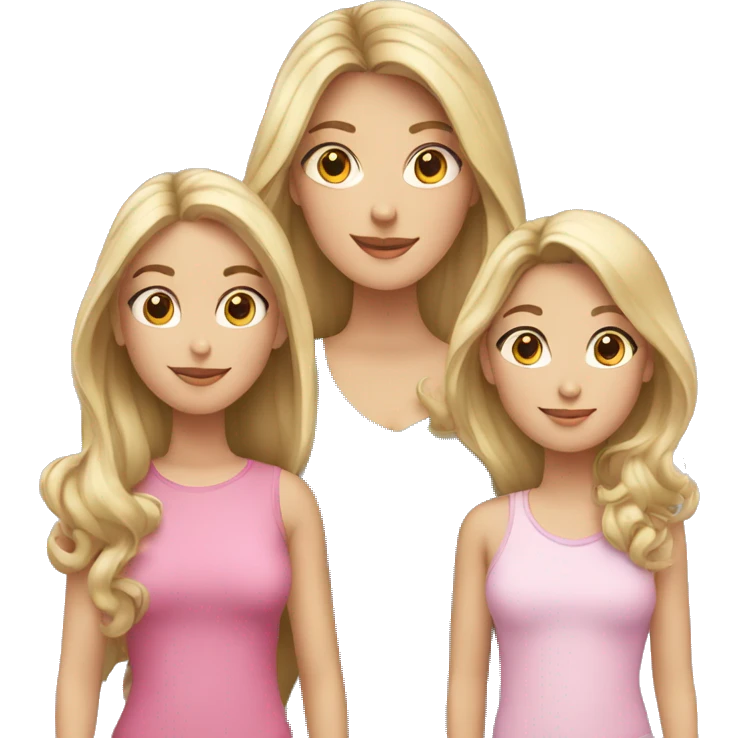 Mom with dark blond hair with a daughter with dark blonde hair and a younger daughter with light blonde hair emoji