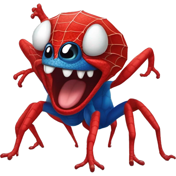 spider lizard laughing with big eyes but with spiderman color mix red and blue  emoji