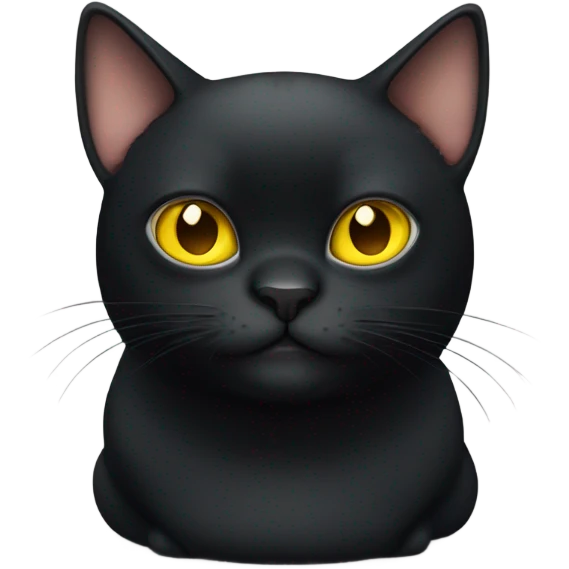 Really fat black cat with really big yellow eyes and a belly emoji