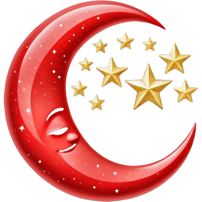 Beautiful sparkly glittery shiny pretty red crescent and stars scenery emoji