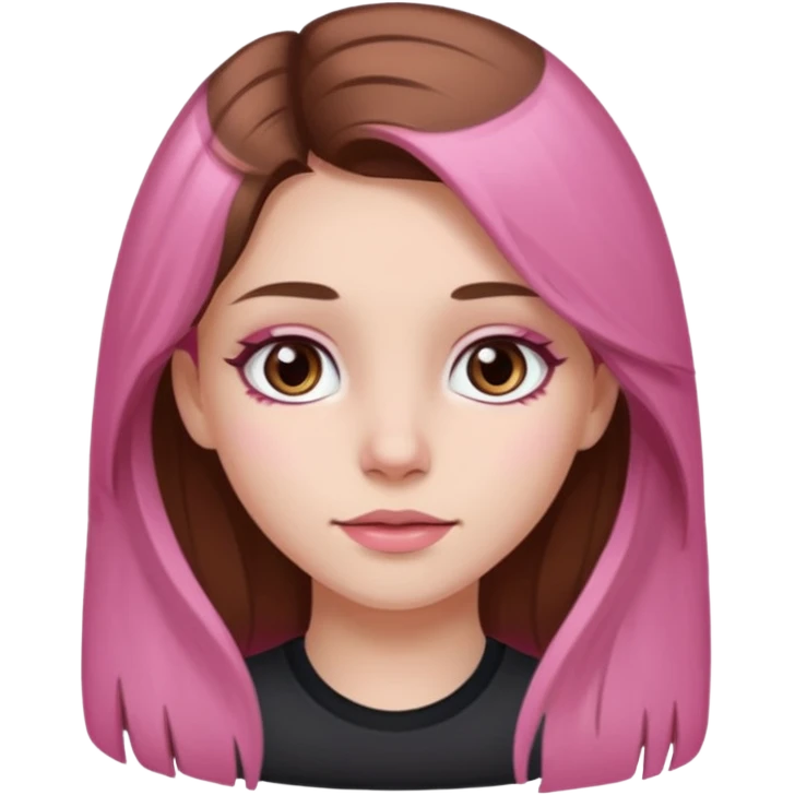 white skined girl with long brown hair and brown eyes and few pink highlights emoji