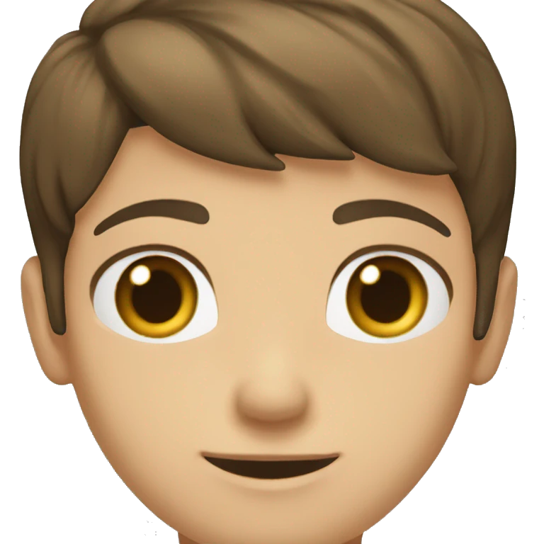 light brunette boy, brown hair and eyes, short hair to the side, black shirt with LDC EXPRESS written on it emoji