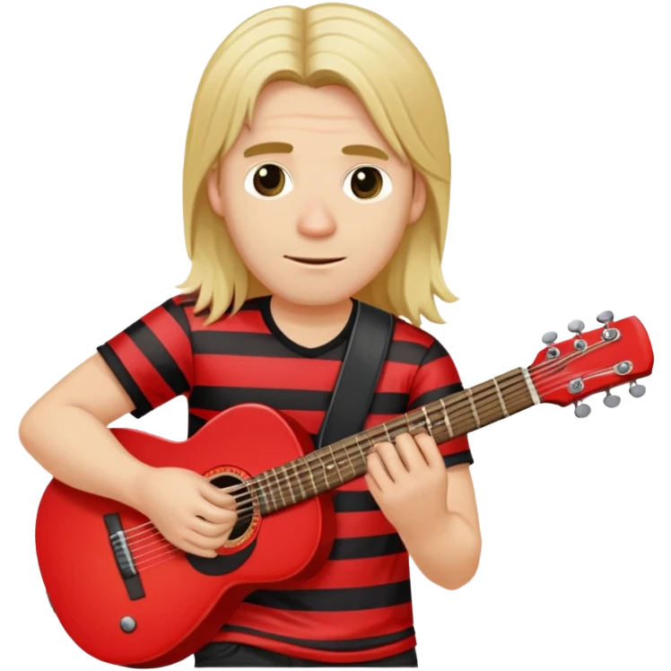 Long blonde hair man in a red and black horizontal stripe playing guitar  emoji