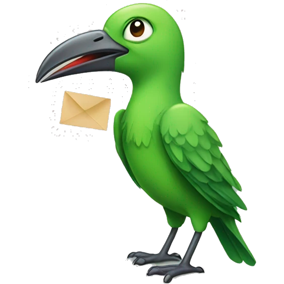 a green bird carrying the sticker with the words reached in its beak emoji