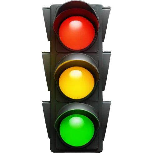 a two color (red yellow) traffic light with yellow lit emoji