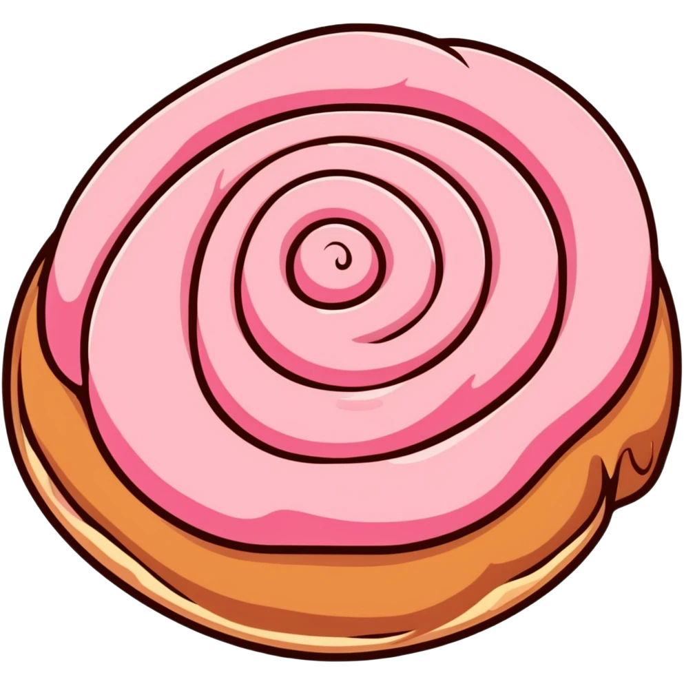 coquette style cinnamon roll with pink frosting seen from top view emoji