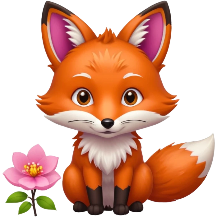 Fox holding a blossom and wearing a blossom emoji