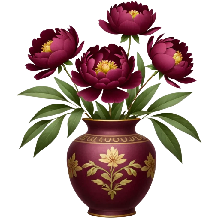5 burgundy peonies in a vintage vase emoji