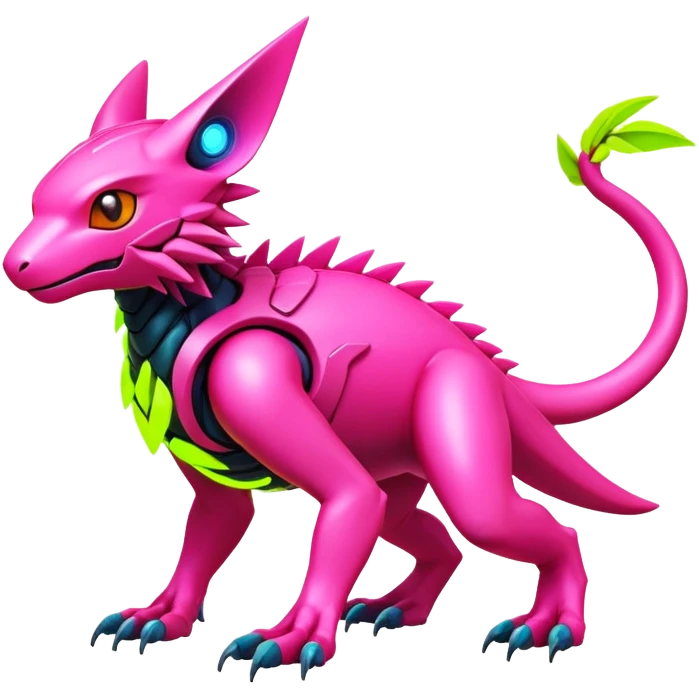 Tropical futuristic lush warm-colored modern colorful neon-colored cyber-Fakémon-Digimon-Trico-creature emoji