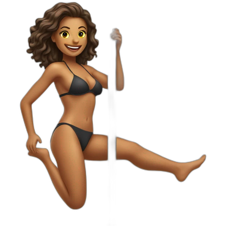 Women in a bikini sliding down a metal pole emoji