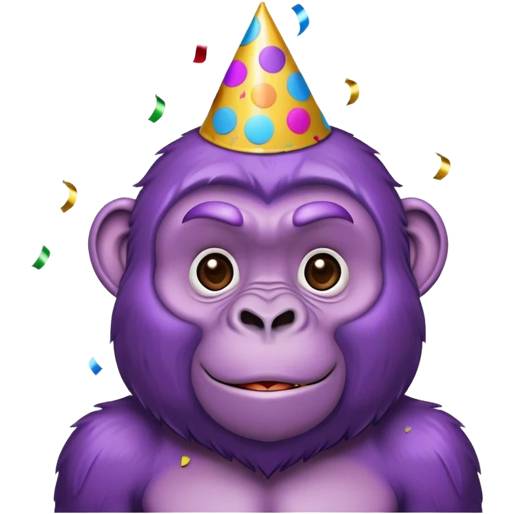 purple gorilla with birthday hat and confetti emoji