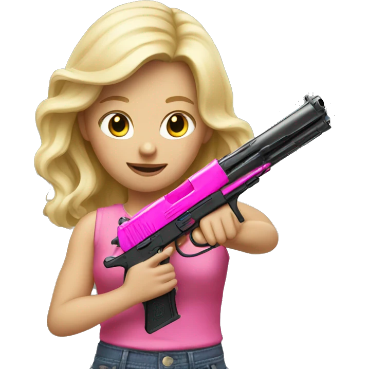 realistic blonde girl holding a pink gun emoji