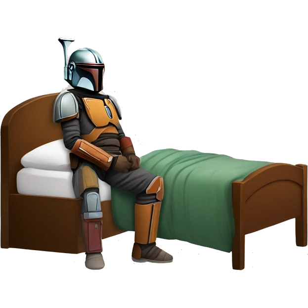 Mandalorian close next to a bed with sick person in it. emoji