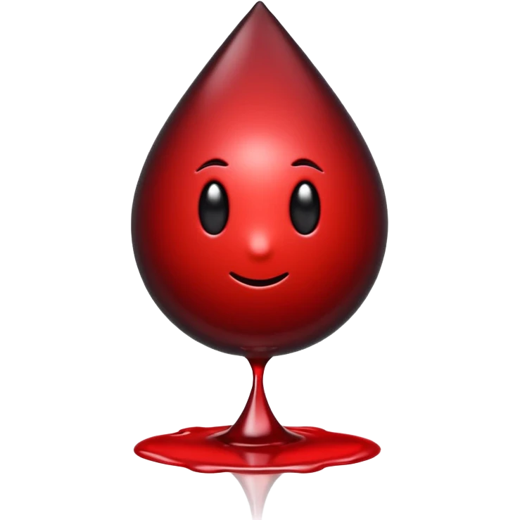 single blood drop emoji sculpted from dark liquid metal, glossy surface, dramatic reflections, futuristic minimal 3D style, isolated on white emoji