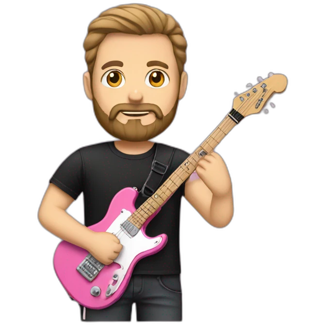 white man with beard and black t shirt and pink electric guitar emoji