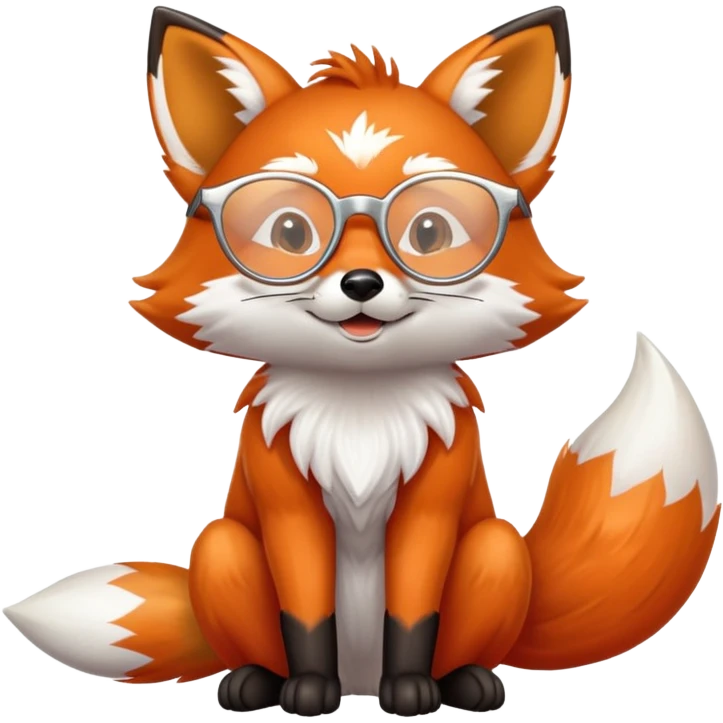 A kind fox with shimmering fur, a glowing tail, a silver star on its forehead, and round glasses, sitting with its front paws together in a thankful gesture. 🦊🙏 emoji
