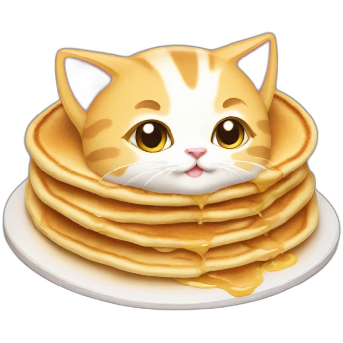 chaton qui se cache dans des pancakes emoji