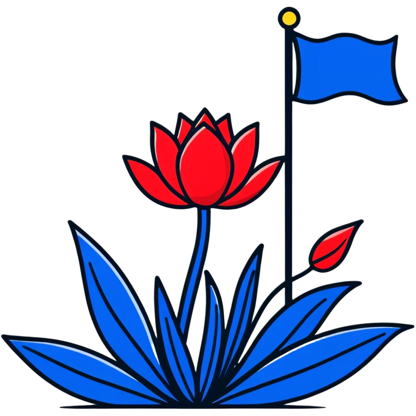 Flag of Friesland with blue and white diagonal stripes and red water lily leaves emoji