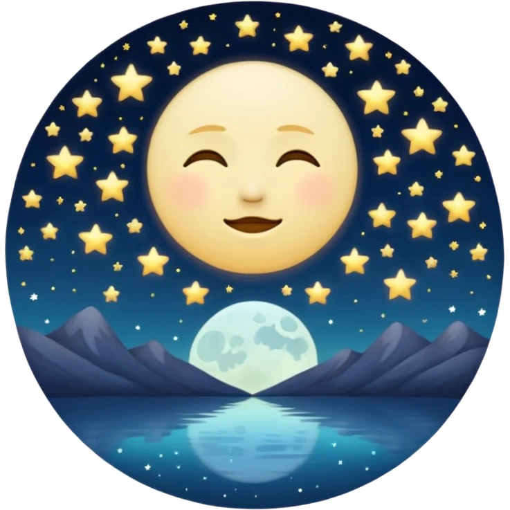 "Design a calming circle emoji for evening reflection. Soft moonlight, gentle stars, peaceful or spiritual symbols. No people - emphasize tranquil colors, night sky elements, and serene spiritual imagery." emoji