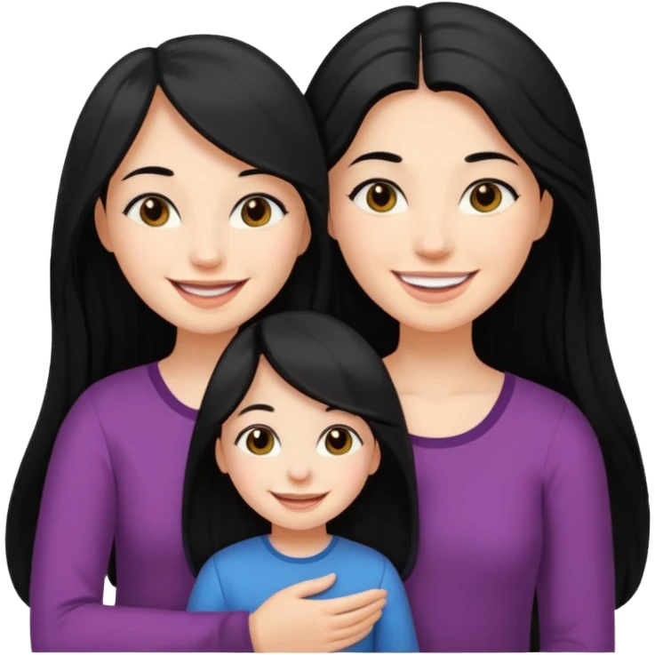 black long haired one mom with one daughter happy two person only emoji