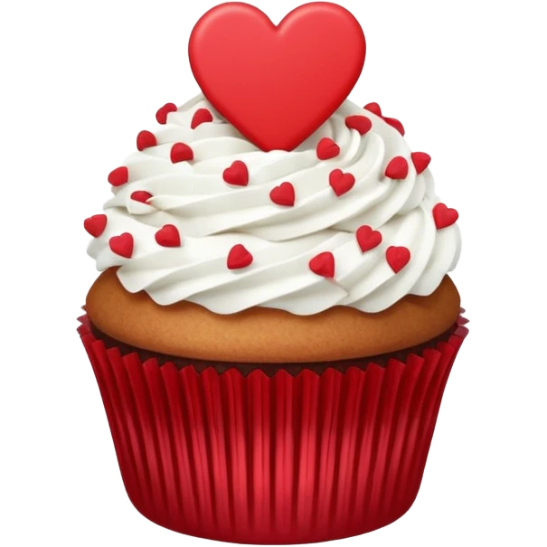 Valentine’s Day themed cupcake with white icing and sprinkles emoji