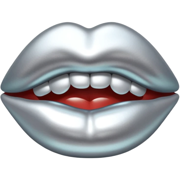 Chrome silver lips emoji, glossy metallic texture, iOS emoji style, smooth reflections, bold but minimal design, centered emoji
