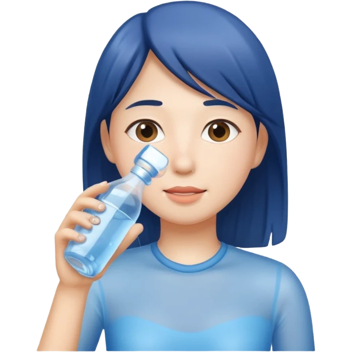 Minji drinking water with a bottle emoji