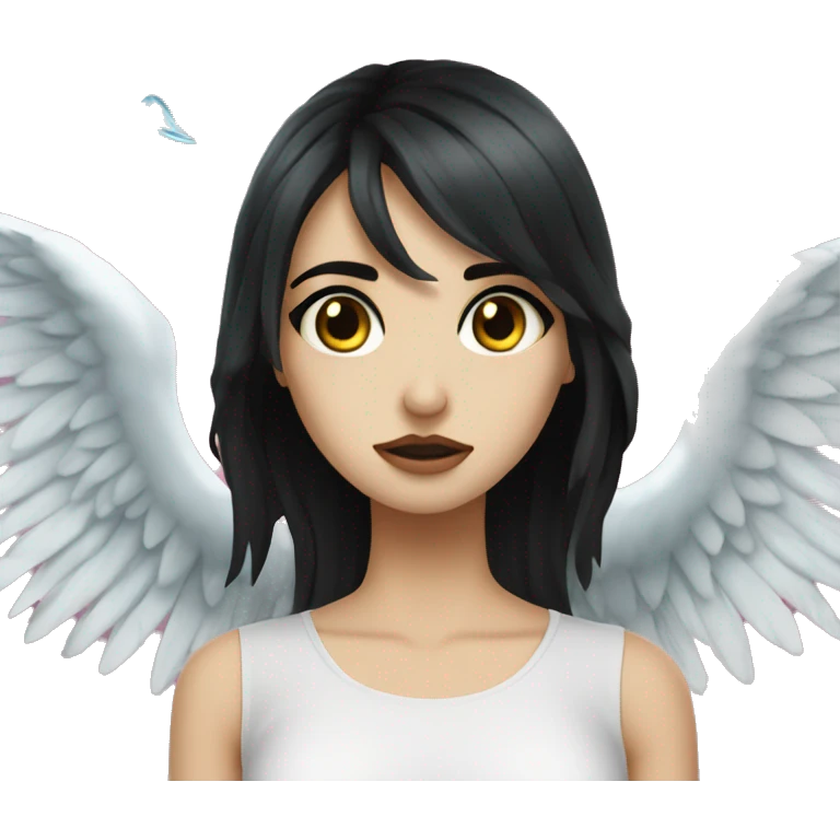 With background In ocean Crying eyes water woman tearing eyes pale skin black hair on the floor magical woman with angel wings  emoji